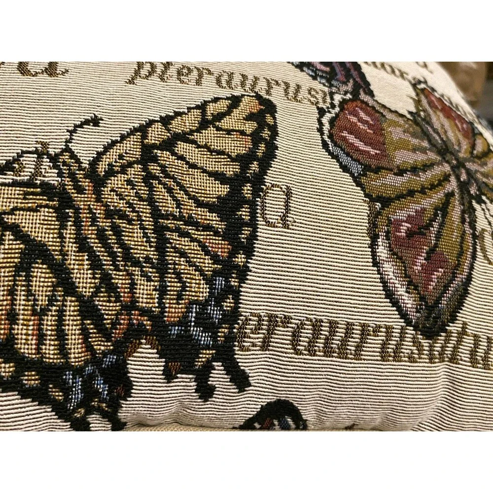 Riverdale Tapestry Throw Butterfly Pillow Butterflies Nature Fall Tan 16x16 EUC